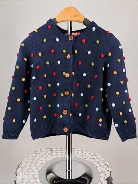 Pink Chicken Navy Pom Pom Cardigan Sweater Girls Size 6Y